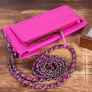 Cartera de cuero rosa iPhone All Series, iPhone 14/13/12/11 / XR / XSMAX / X / Billetera hecha a mano, billetera iPhone 14 ProMax, billetera rosa iPhone14 Max-PINK-