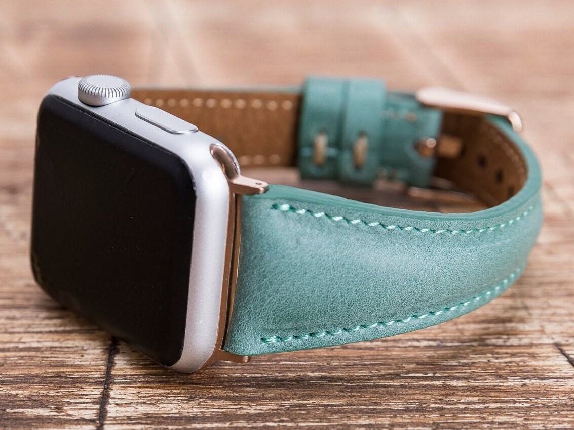 レザー Apple Watch バンド 7/SE/6/5/4/3/2/1/38 mm、40 mm、41 mm、42 mm、44 mm、45 mm、iWatch バンド 42 mm、iwatch バンド 38 mm、Apple Watch ブルーバンド、ブルー