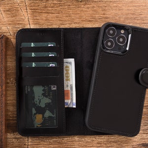 Leather Wallet Case for iPhone 13 Mini/ 13 6.1/ 13 Pro 6.1/ 13 Pro Max 6.7/iPhone 12/12Mini/12Pro/12ProMax/iPhone11/Pro/ProMax/Black