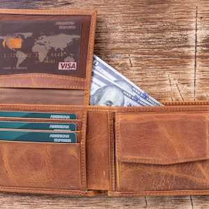 Handmade Leather Wallet, Genuine Leather Wallet, Brown Handmade Leather Wallet, Card Holder, Card Wallet, Wallet, Brown Wallet, -BROWN-