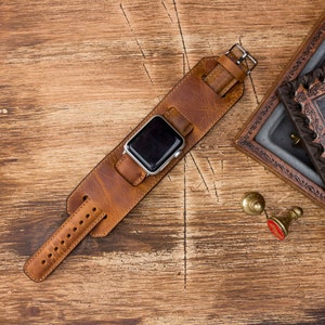 Leather Apple Watch Band 7/SE/6/5/4/3/2/1/38mm,40mm,41mm,42mm,44mm,45mm,iWatch Band 42mm,iwatch Band 38mm, Apple Watch Brown Band-BROWN