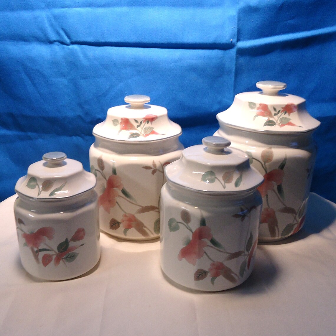 A Magnificent Mikasa Silk Flowers Canister Set all with lids Etsy