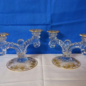071218 03 Pair of Cambridge Blossom Time Gold Embossed Double Candlesticks
