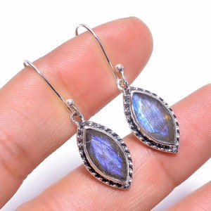 Labradorite Earrings, Handmade Earrings, 925 Sterling Silver Earrings, Marquise Shape Earrings, Blue Fire Labradorite Jewelry, Gift For Her