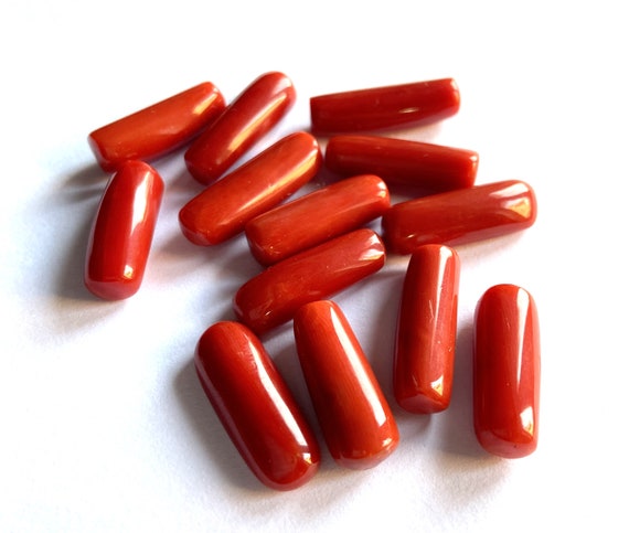 Italian Red Coral Capsule Cabochon, Loose Gemstone (6x19 mm)