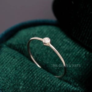 Dainty Diamond Ring 925 Sterling Silver, Minimalist Bezel Set Ring, Thin Stacking Ring, Delicate Everyday Jewelry