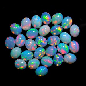 AAA+ Grade Colorful Untreated Opal Cabochon - Loose Natural White Opal Gemstone - Oval Shape 6x8 MM - October Birthstone