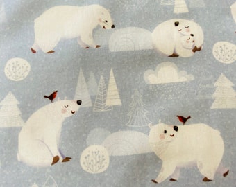Decorative fabric semi-panorama linen look natural white polar bears