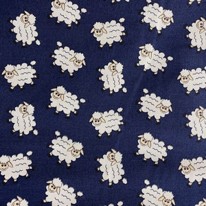 Cute Sheep Navy Cotton Poplin