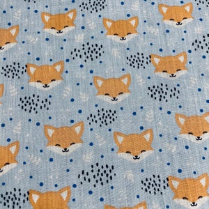 Fox Head Blue Polycotton Fabric, by the metre.