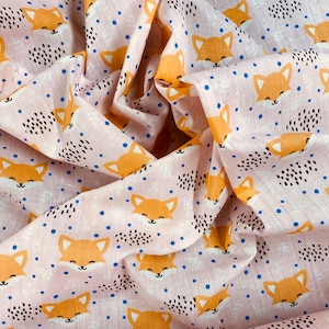 Fox Head Pink Polycotton Fabric, by the metre.