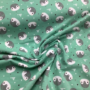 Green penguin cotton  Jersey fabric