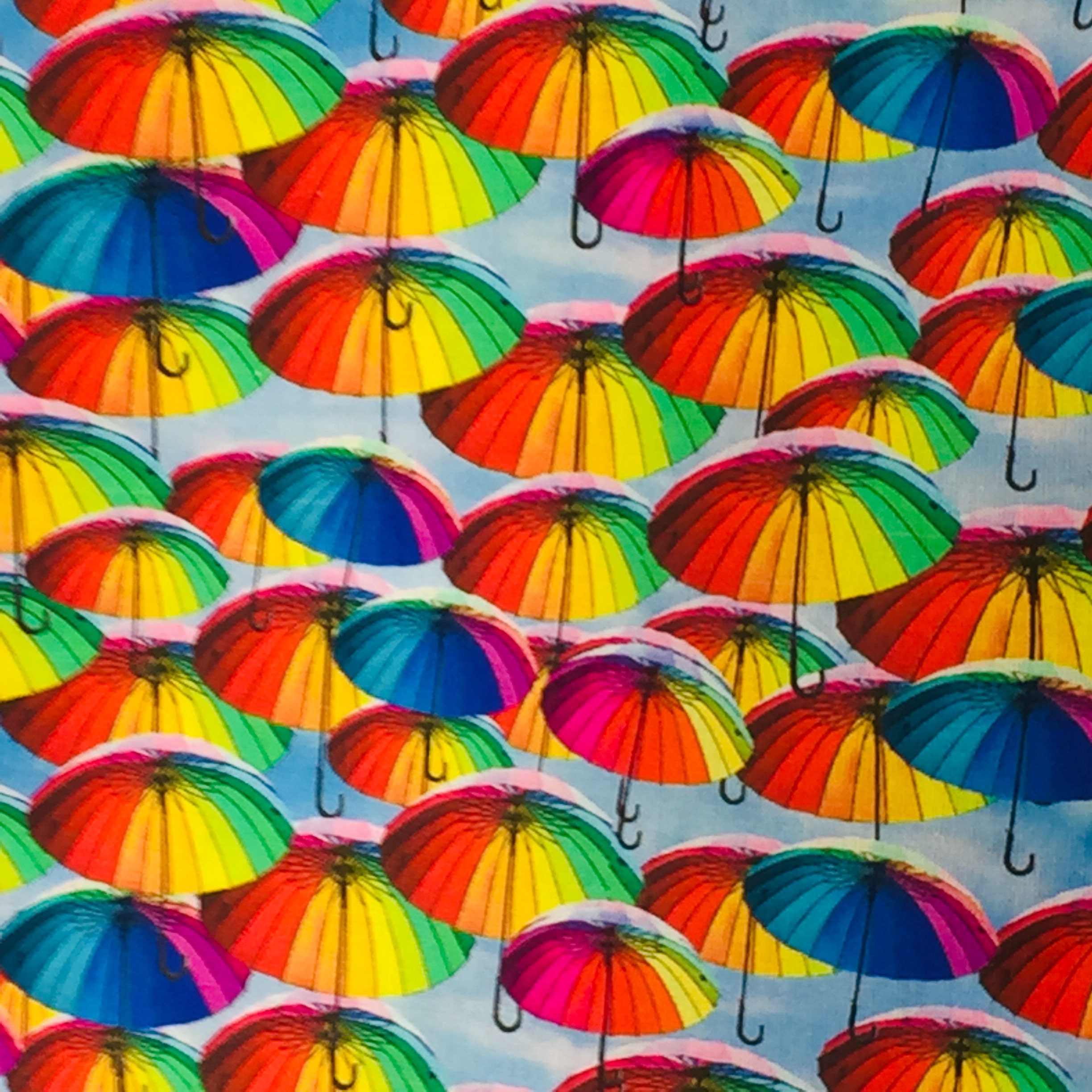 Rainbow Umbrellas Cotton Fabric Etsy