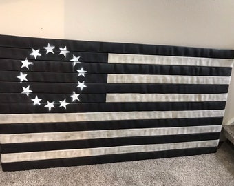 Fire Hose Flag showing off vintage America & the USA Betty Ross style. Wall art for home decor or wall decor. Great custom flag.