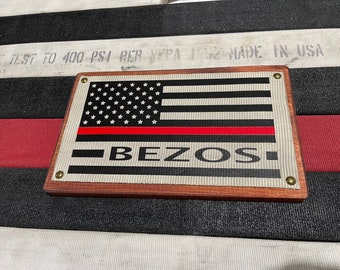 Custom Last Name Fire Hose Sign, Firefighter Gift, Fire Hose Flag, Thin Red Line, Thin Red Line Flag, Firefighter, Gift for Firefighter