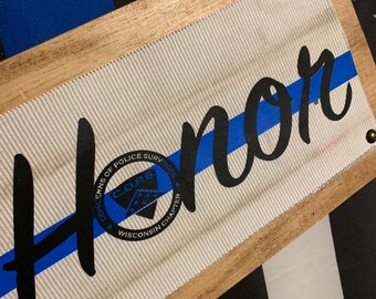 Fire Hose Sign that is a custom sign or personalized gift. A survivor gift or cops gift. Perfect for law enforcement & the thin blue line