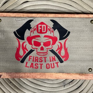 Firefighter Skull Fire Hose Sign, Firefighter Gift, Gift for Fireman, Fireman Gift, Fireman, Thin Red Line, Firefighter Sign, Fire Hose