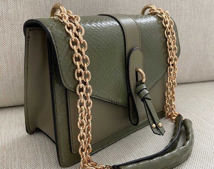 Olive Green Crocodile Embossed Front Flap Shoulder Bag,aldo Classic