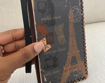 Retro Paris With Love Eiffel Tower Ladies Wallet,Vintage Edge Stitch Chocolate Leather Wallet,Unique Paris Love Logo Valentines Wallet Gift