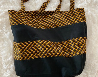 Handmade Long Strap Ankara Tote Bag,Large African Print Tote Bag,Reversible 2 in 1 Versatile Tote Bag,Unique Print Travel Tote Bag,Beach Bag