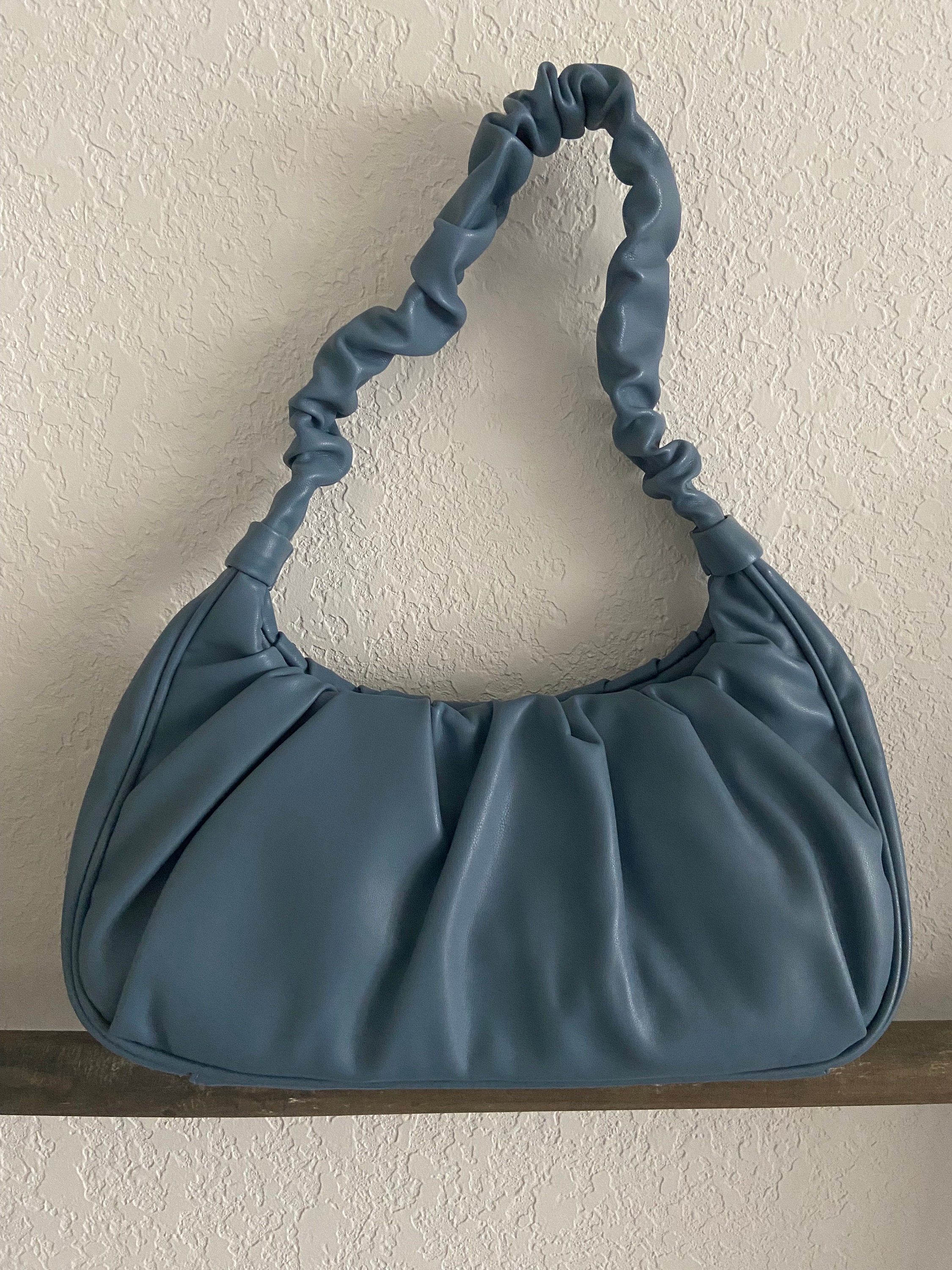Chain & Heart Decor Ruched Bag, Black Pleated Small Handbag Soft PU Women's  Shoulder Bag Chain Decor Fashion Bag