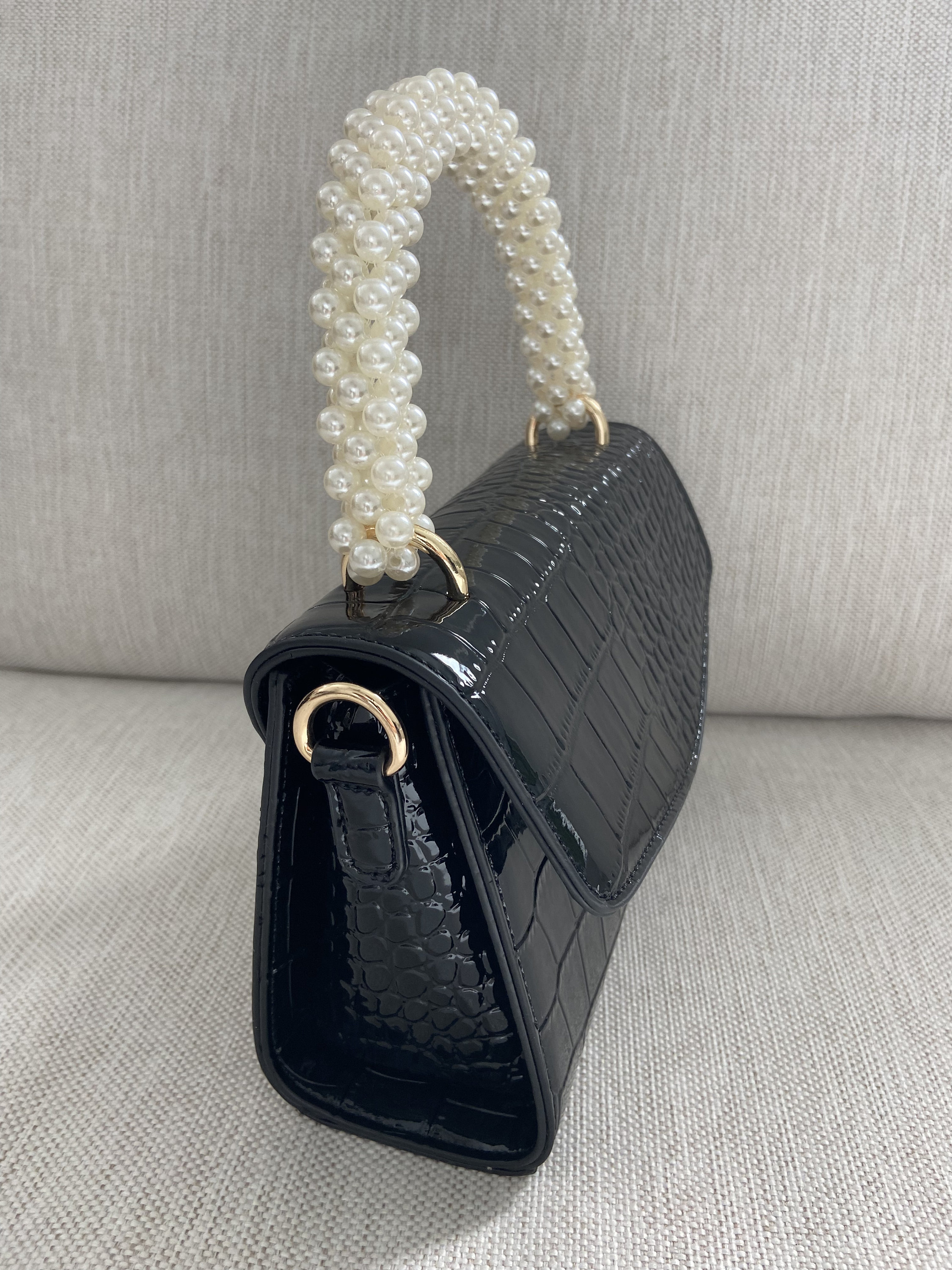 ADÈLE BLACK CROCO BAG – Fauvette Paris