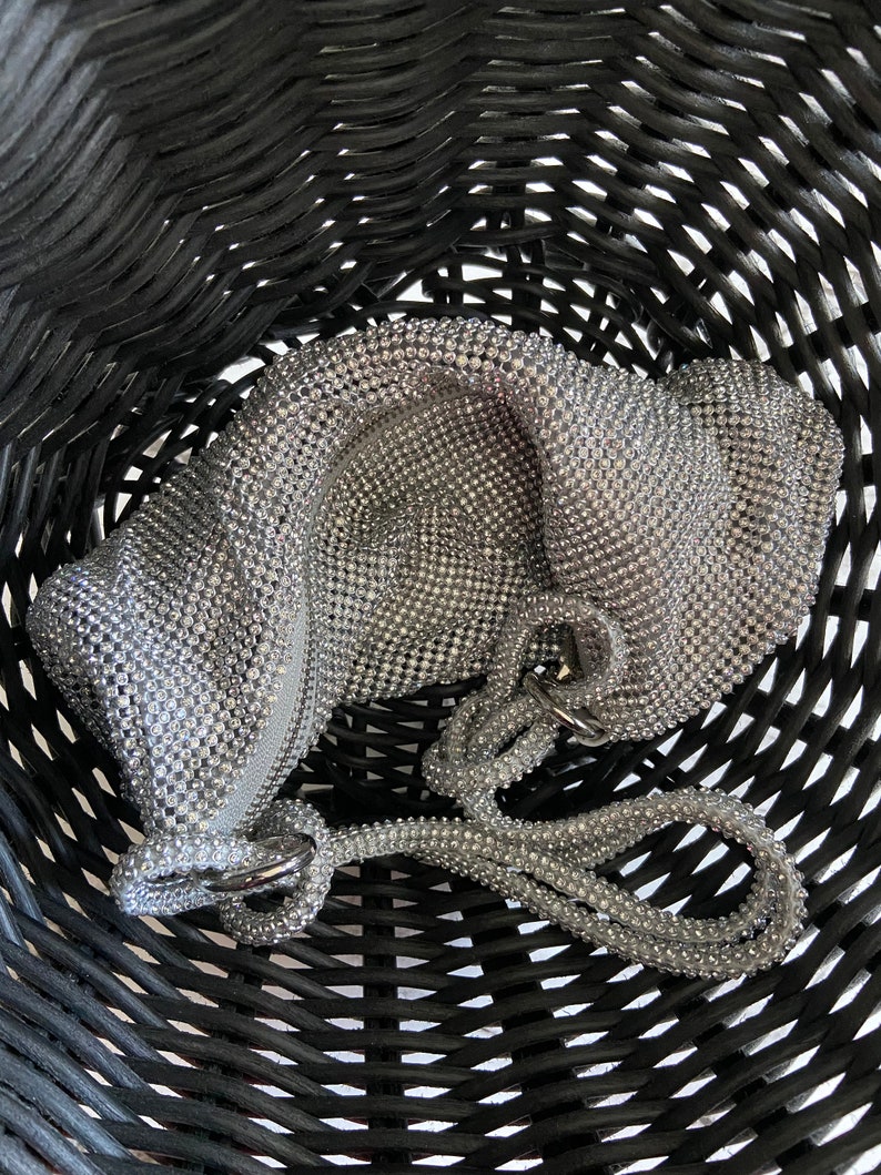 Silver Beaded Rhinestone Evening Bag,crystal Bling Bling Slouch Handbag