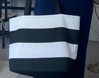 Handmade Long Strap Ankara Tote Bag,Large Black & White Tote Bag,Reversible 2 in 1 Versatile Tote Bag,Unique Print Travel Tote Bag,Beach Bag