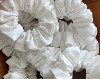 Whimsical Floral White 100% Cotton Scrunchies for All Hair Types| Cream Floral Motif Mini Scrunchies (5" Diameter)|  White Scrunchie Gifts