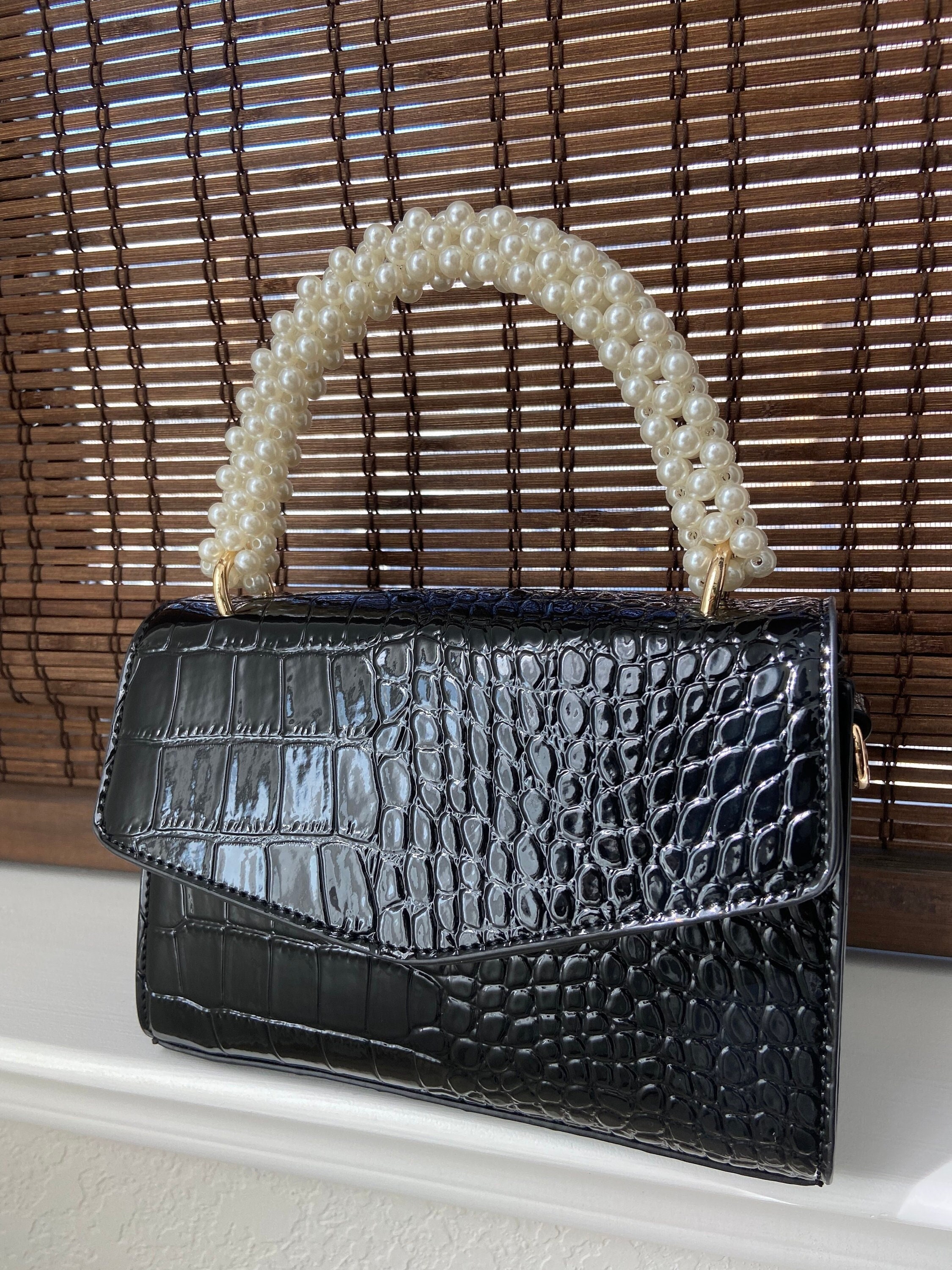 Patent Crocodile Buckle Bag with Scarf - Lavender
