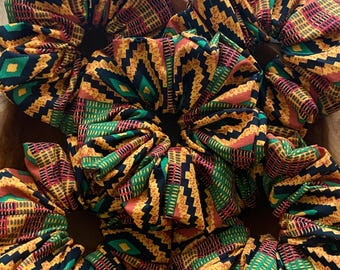 Vibrant Tribal Scrunchies |African Print Scrunchies |Kente Ponytail Hair Holder |Geometric Native Elastic Hair Ties