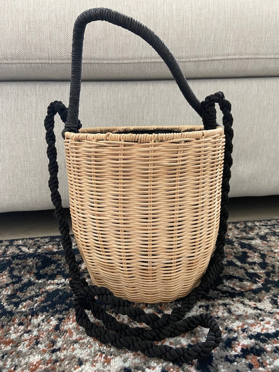 Rattan Bucket Crossbody Bag,natural Basket Purse,ladies Wicker