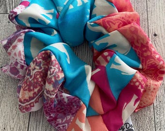 Upcycled Vintage Silk Scarf Scrunchies: Handmade Ombre Patchwork Hair Accessories