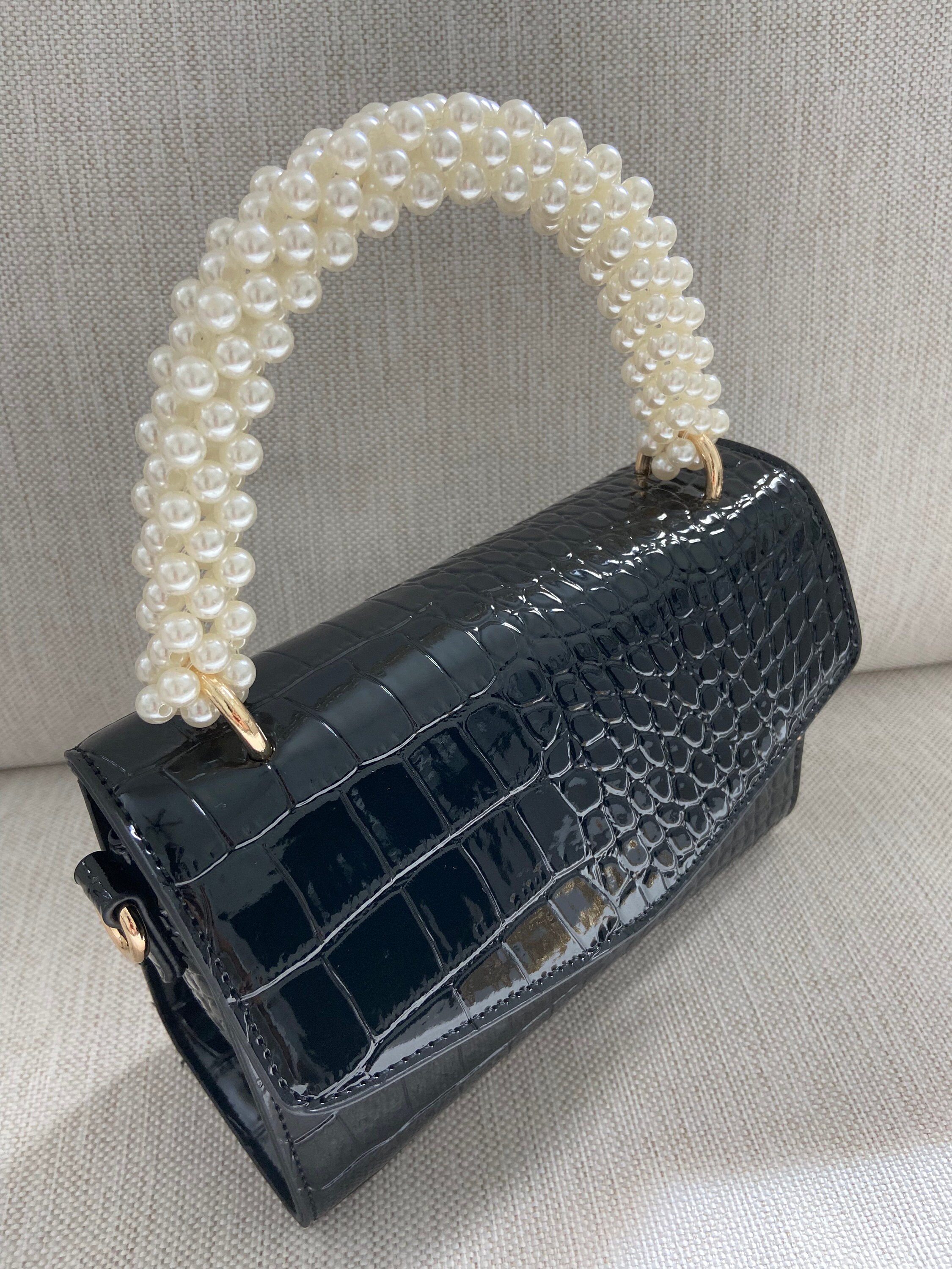 ADÈLE BLACK CROCO BAG – Fauvette Paris