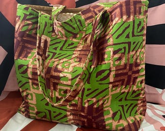 Handmade African Print Tote Bag,Geometric Print Fabric Tote,Authentic Ankara Tote Bag,Tile Mosaic Pattern Tote Bag,Mud Cloth Inspired Tote