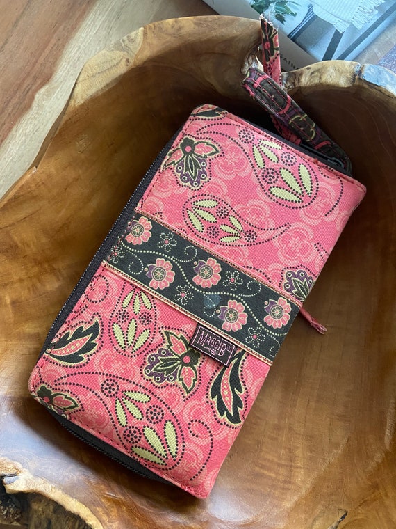 Vintage Orange Brown Batik Floral Maggi B Wallet multi Pocket 100 Cotton Chocolate Wallet unique Finds Wallet Gift for Women retro Wallets Etsy