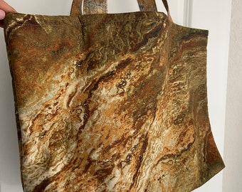 Handmade Brown Marble Tote Bag,Medium Strap Travel Tote Bag,Unique Fabric Tote Bag,Retro Earth Tone Shoulder Tote Bag,Chic Everyday Tote Bag