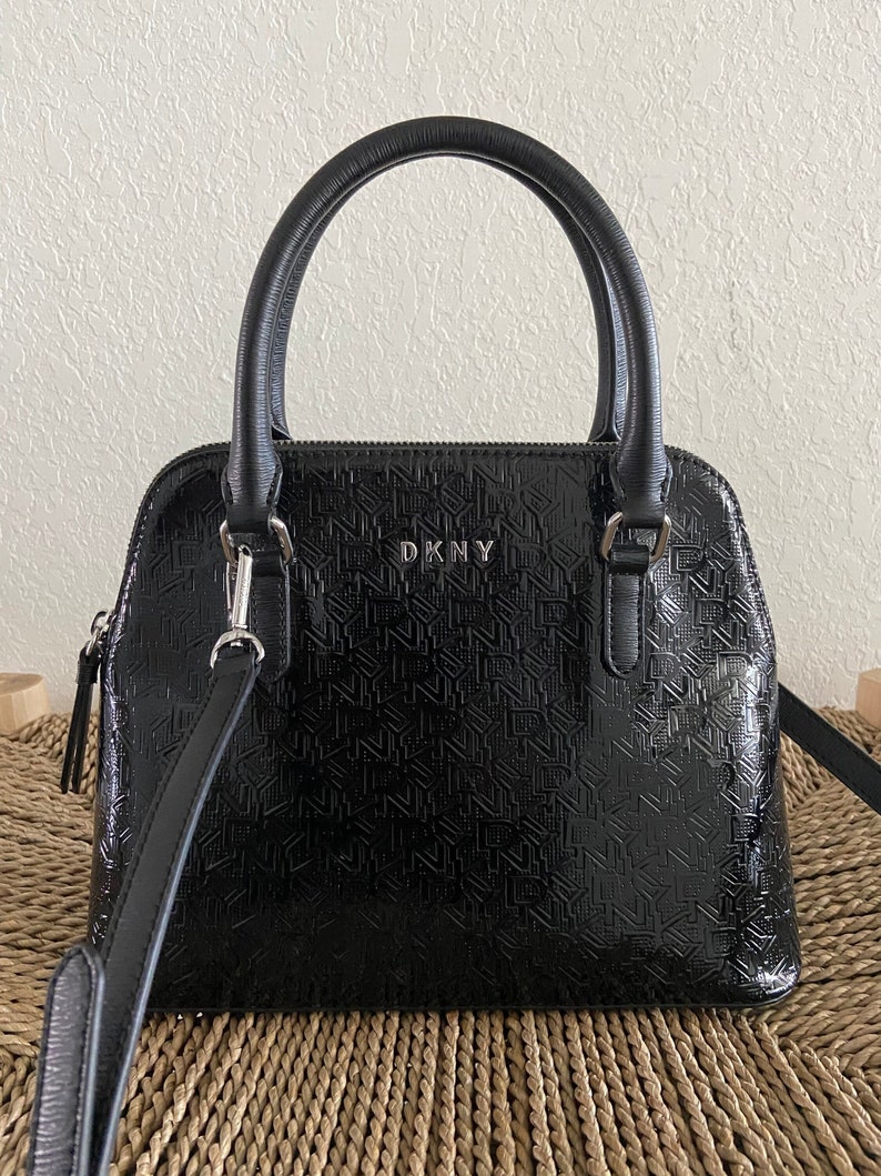 Vintage DKNY Embossed Black Patent Leather Crossbody Bag,elegant Black