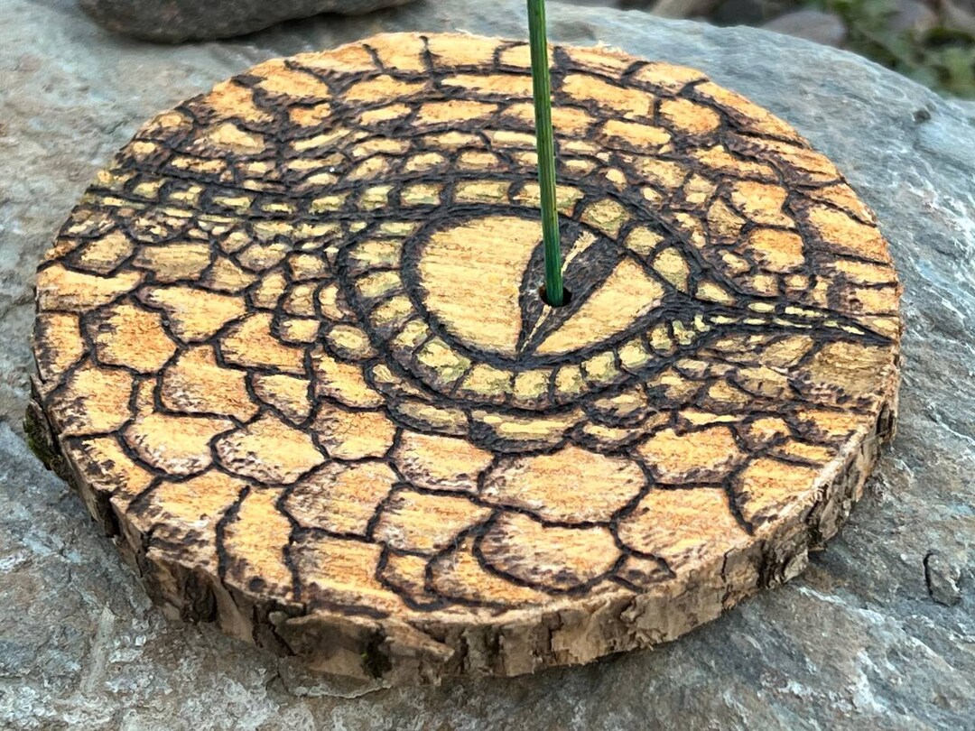 Dragon Eye Incense Holder Mystical Wood Pyrography Aroma Stick Stand Etsy