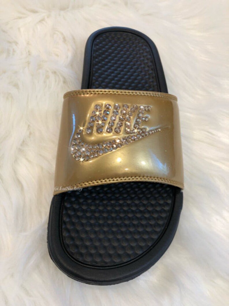 nike benassi slides gold