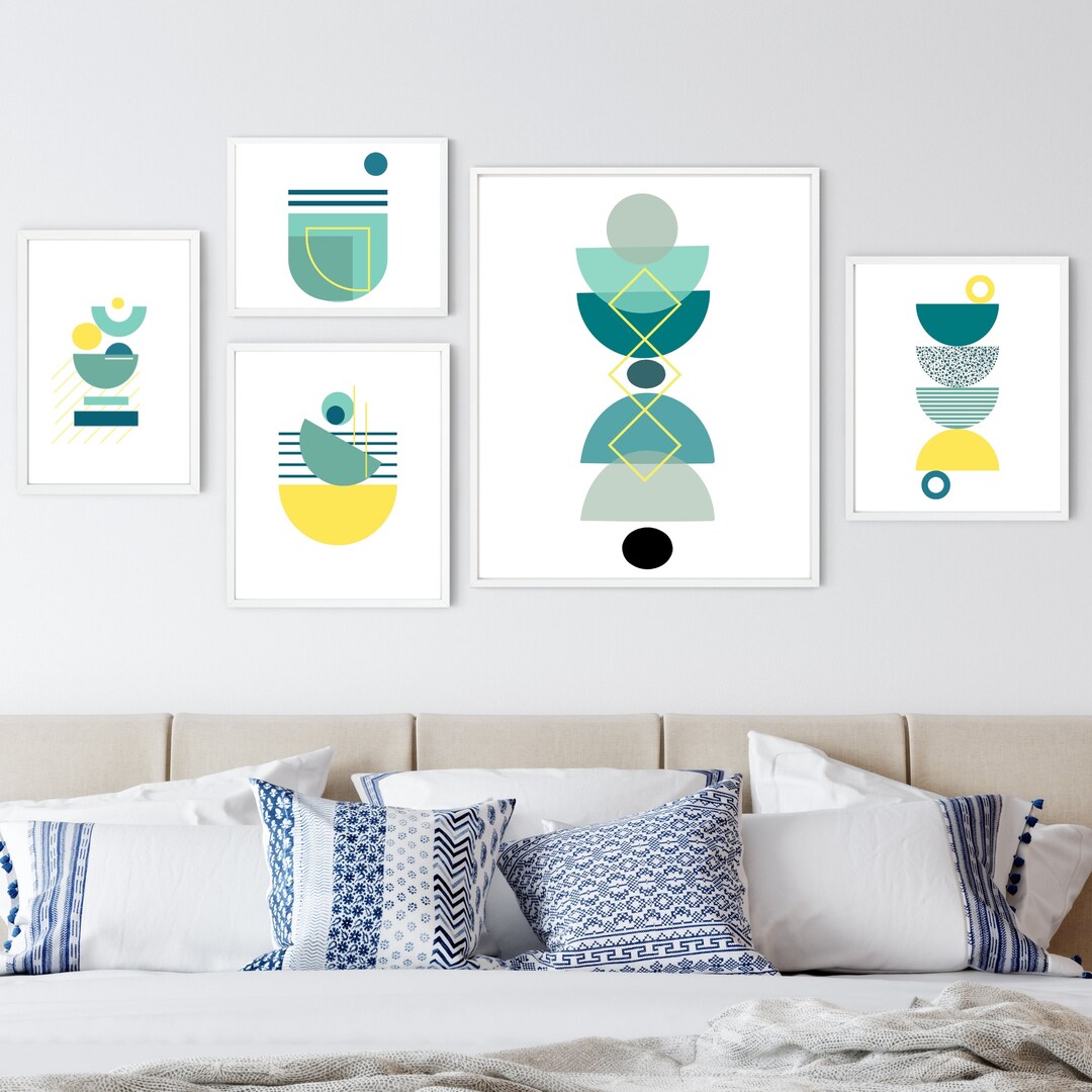 Blue Geometric Wall Art Printable, Geometric Wall Art, Digital Wall Art