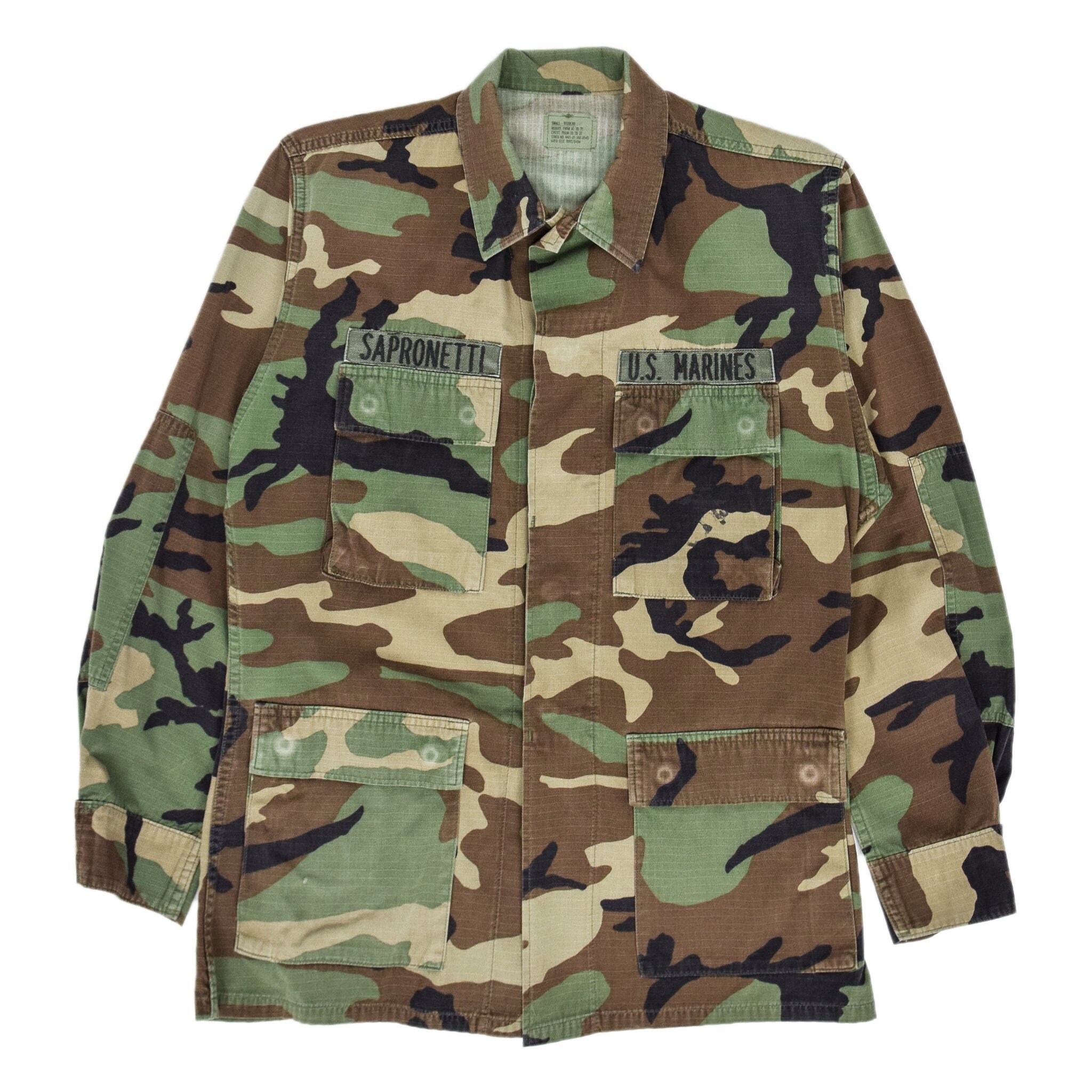 Image of Vintage 90S Usmc Hot Weather Woodland Camouflage Combat Coat Field Jacket S Reg