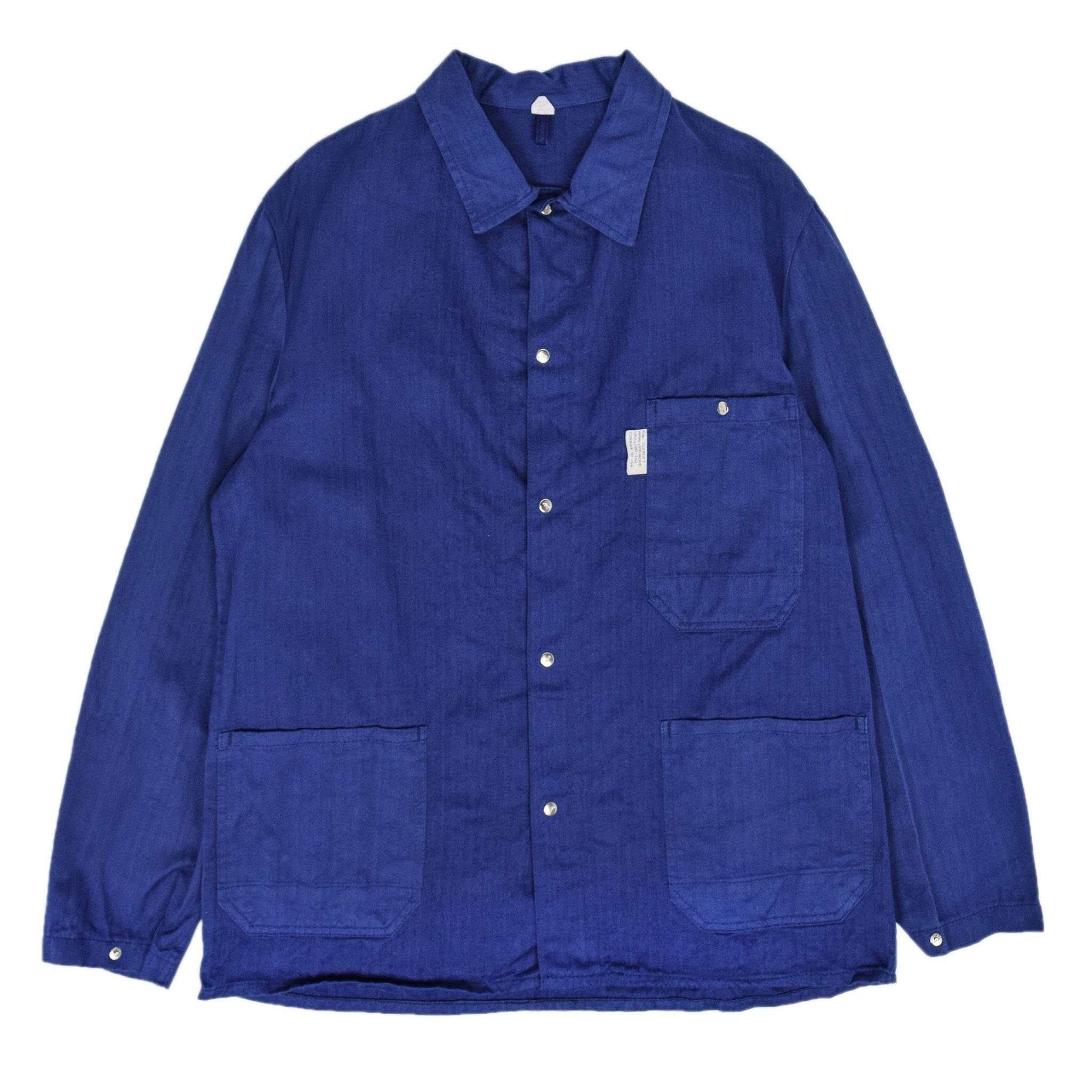 Image of Vintage Indigo Blue French Style Worker Sanforized Herringbone Chore Jacket L