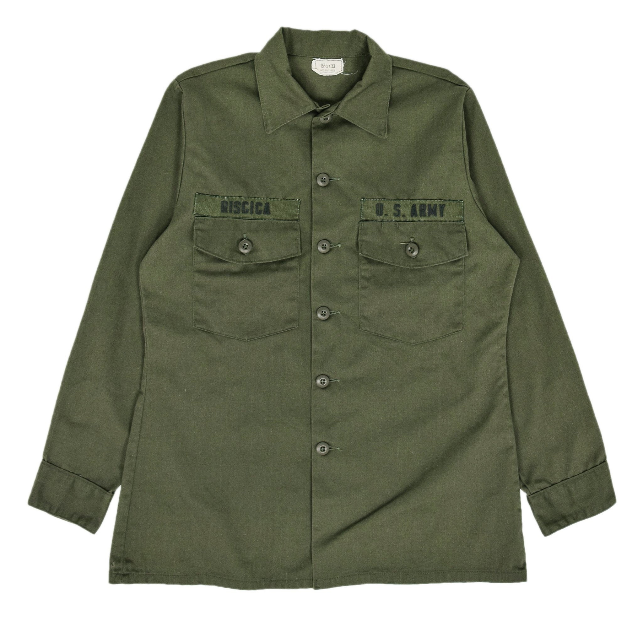 Image of Vintage 70S Us Army Durable Press Utility Military Shirt Og-507 Olive Green M