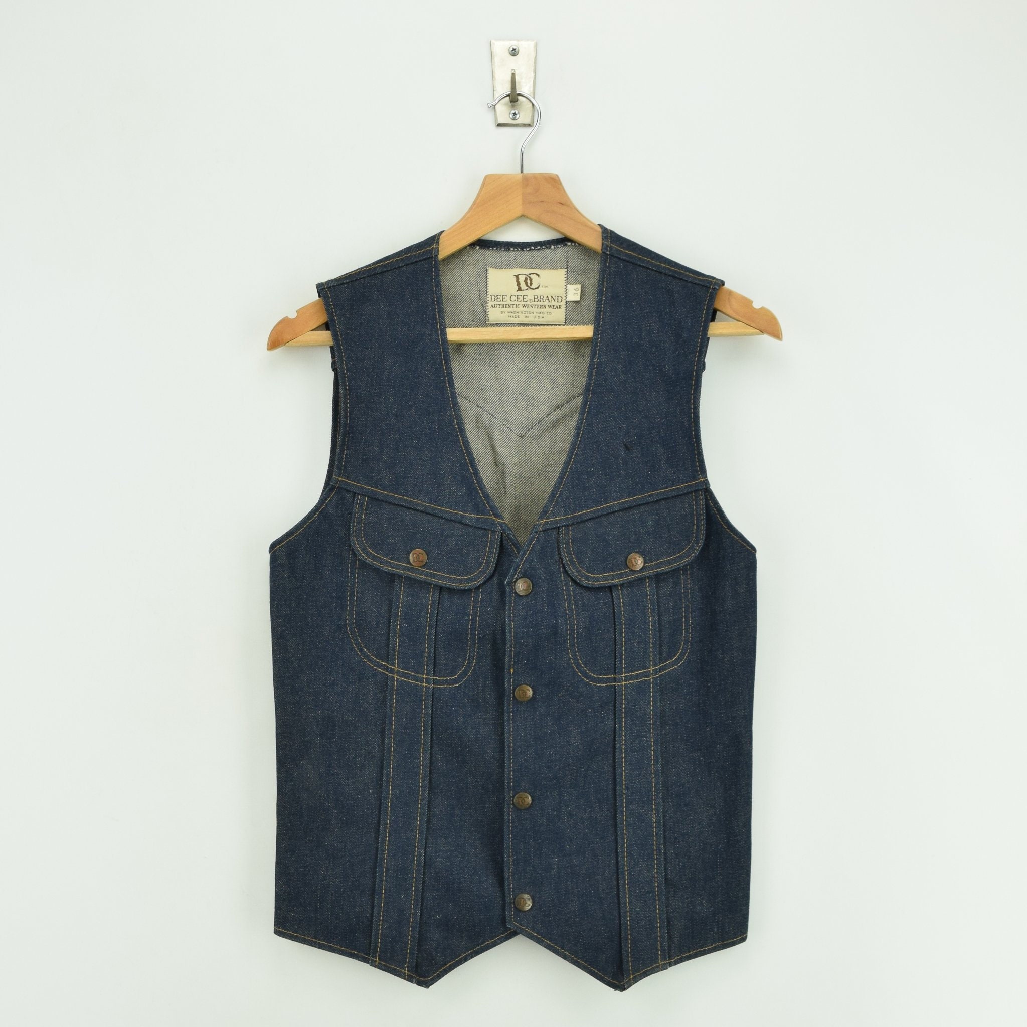 Image of Vintage Dee Cee Sleeveless Western Waistcoat Denim Gilet Vest Usa Made Xxs/Xs