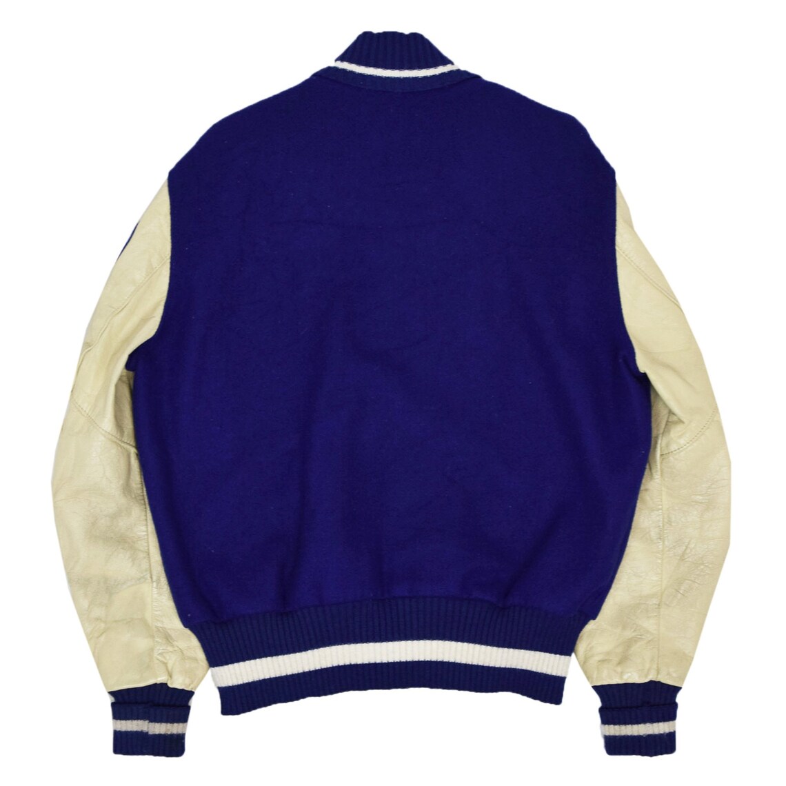 Vintage 70s DeLong Blue Wool Cream Leather Varsity Jacket Made | Etsy