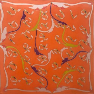 Armenian alphabet on orange silk scarf