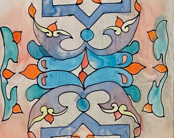 Armenian ornament, silk scarf, ancient art, ethnic art, handmade scarf, batik, hand painted, unique gift