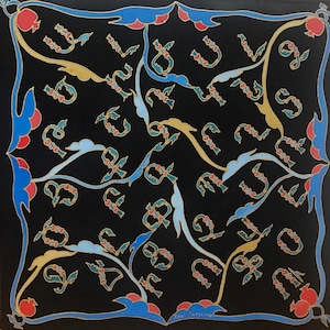 Armenian Alphabet on Black silk
