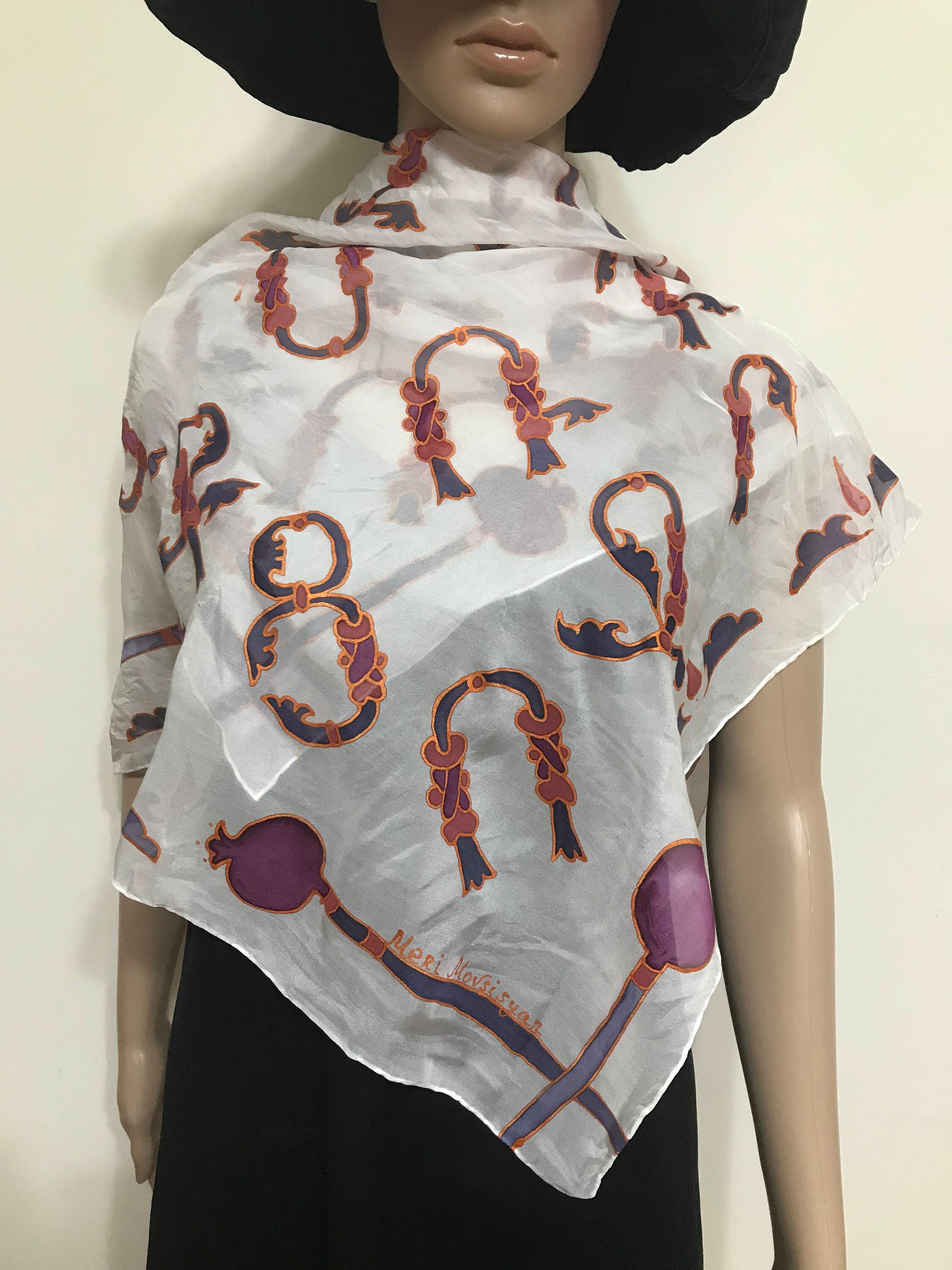 Armenian Alphabet Silk Scarf Batik Handmade Boxed Gift Elegant armenian-alphabet-silk-scarf-batik-handmade-boxed-gift-elegant